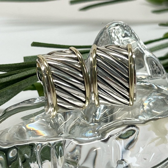 David Yurman Cigar Band Earrings 925/14K Gold - Picture 2 of 9